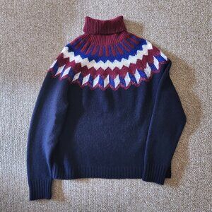 J.Crew Soft Wool Warm Navy/Red Fair Isle Turtle Neck Sweater Size XL